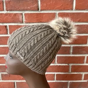 •Areco Cable Knit Wool Blend Stretch Pom Beanie Light Brown O/S NWOT